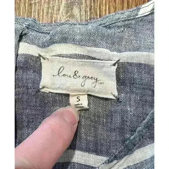 Lou & Grey Sz Small 100% Linen Shift Dress Short Sleeve Blue White Striped - Picture 5 of 6